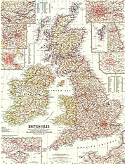 1958 Britische Inseln Karte 48 x 63cm