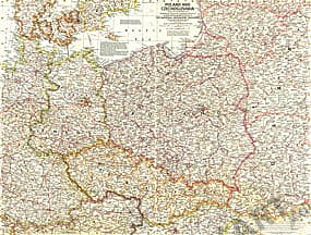 1958 Poland and Czechoslovakia Map 63 x 48cm