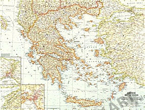 1958 Greece And The Aegean Map 63 x 48cm