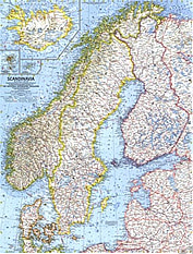 1963 Skandinavien Karte 48 x 63cm