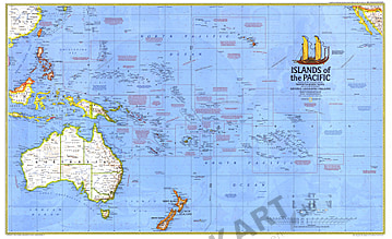 1974 Inseln des Pazifik Karte 94 x 57cm