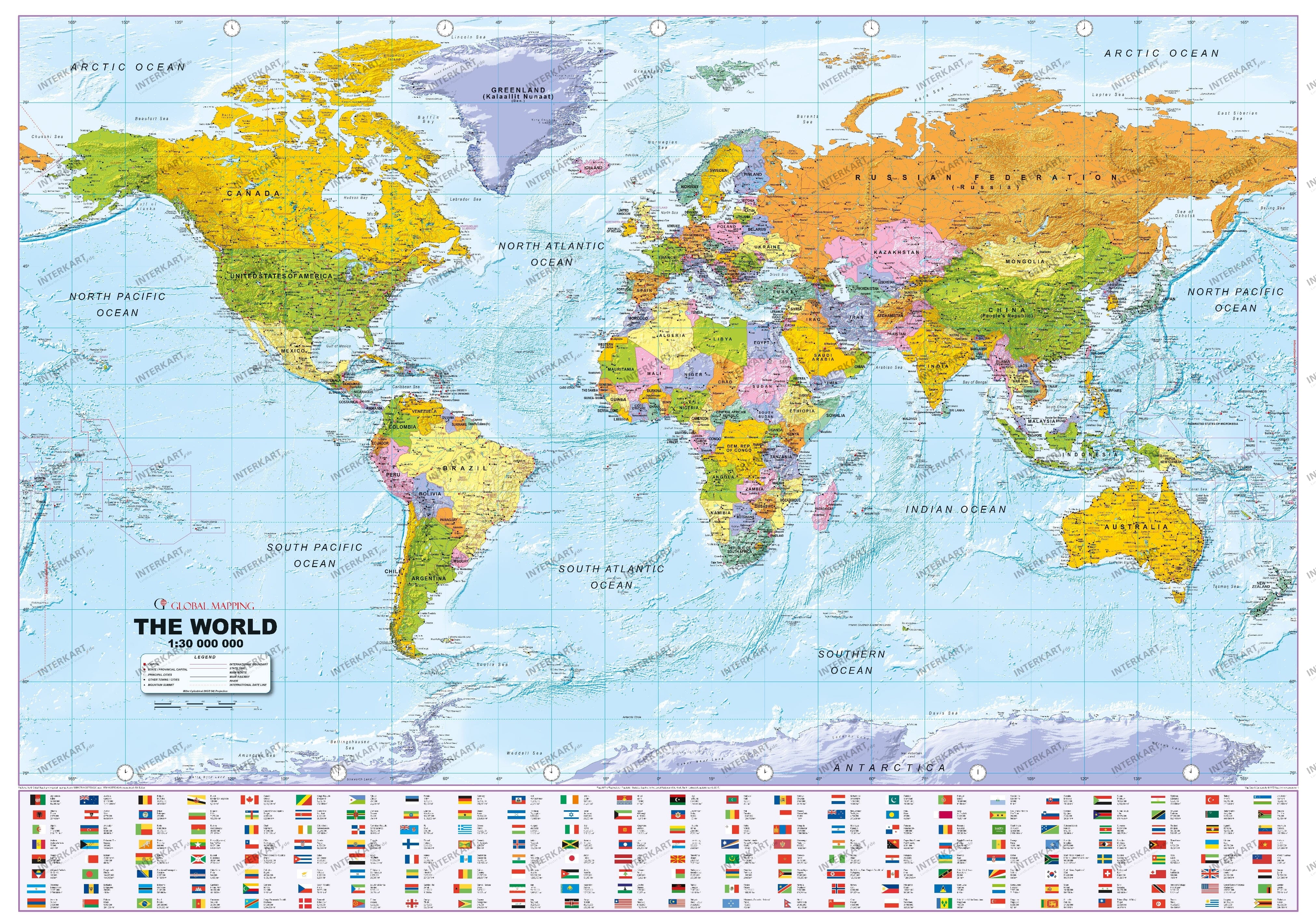 Politische Weltkarte mit Flaggen 1:30 Mio 135 x 96cm
