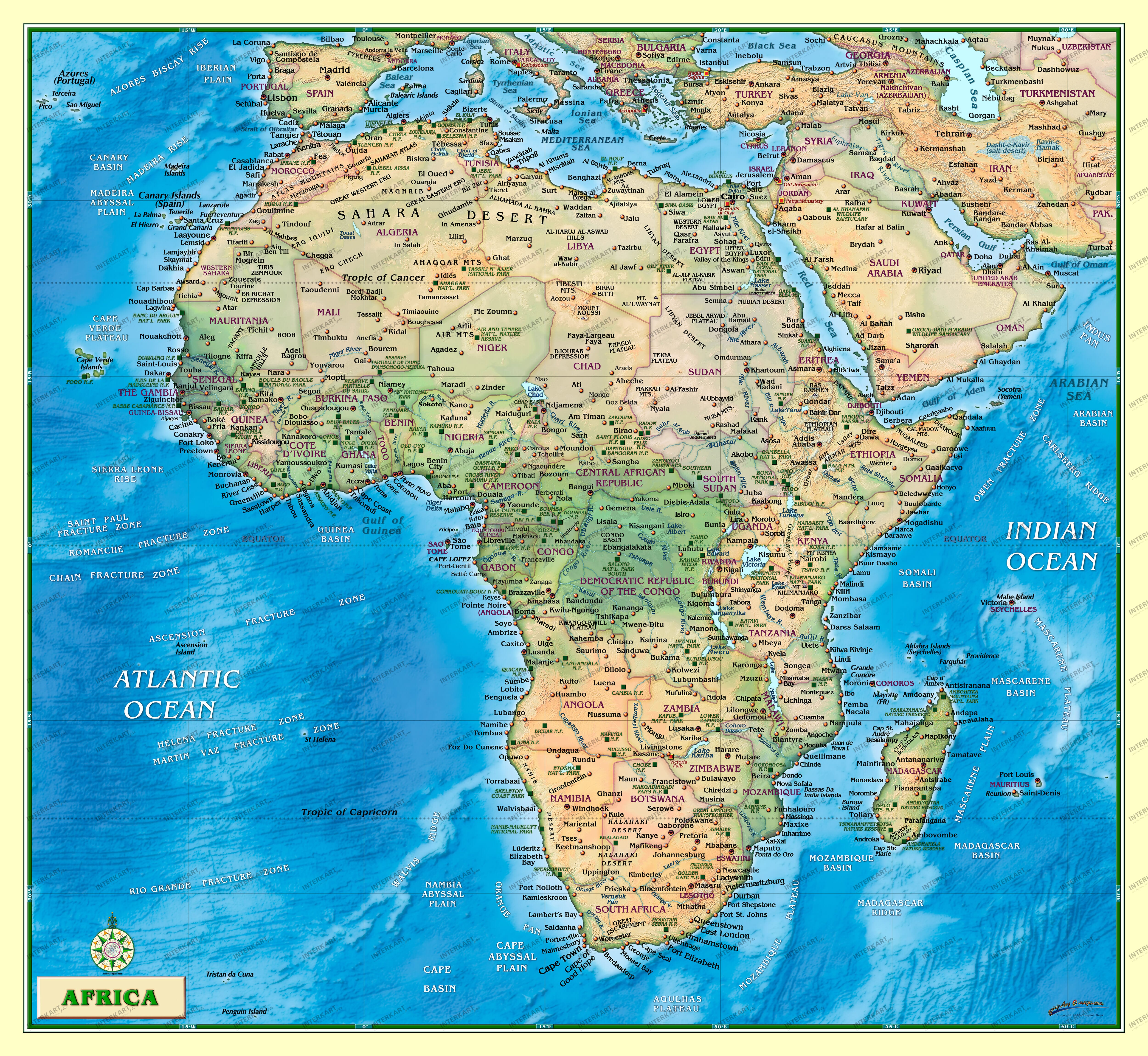 Afrika Karte physikalisch englisch 100 x 92cm