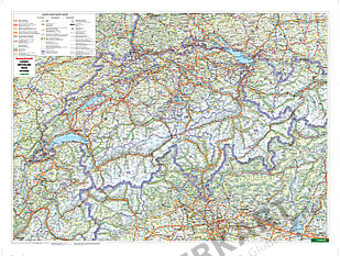 Schweiz Straßenkarte -  Schweiz Landkarte als Poster