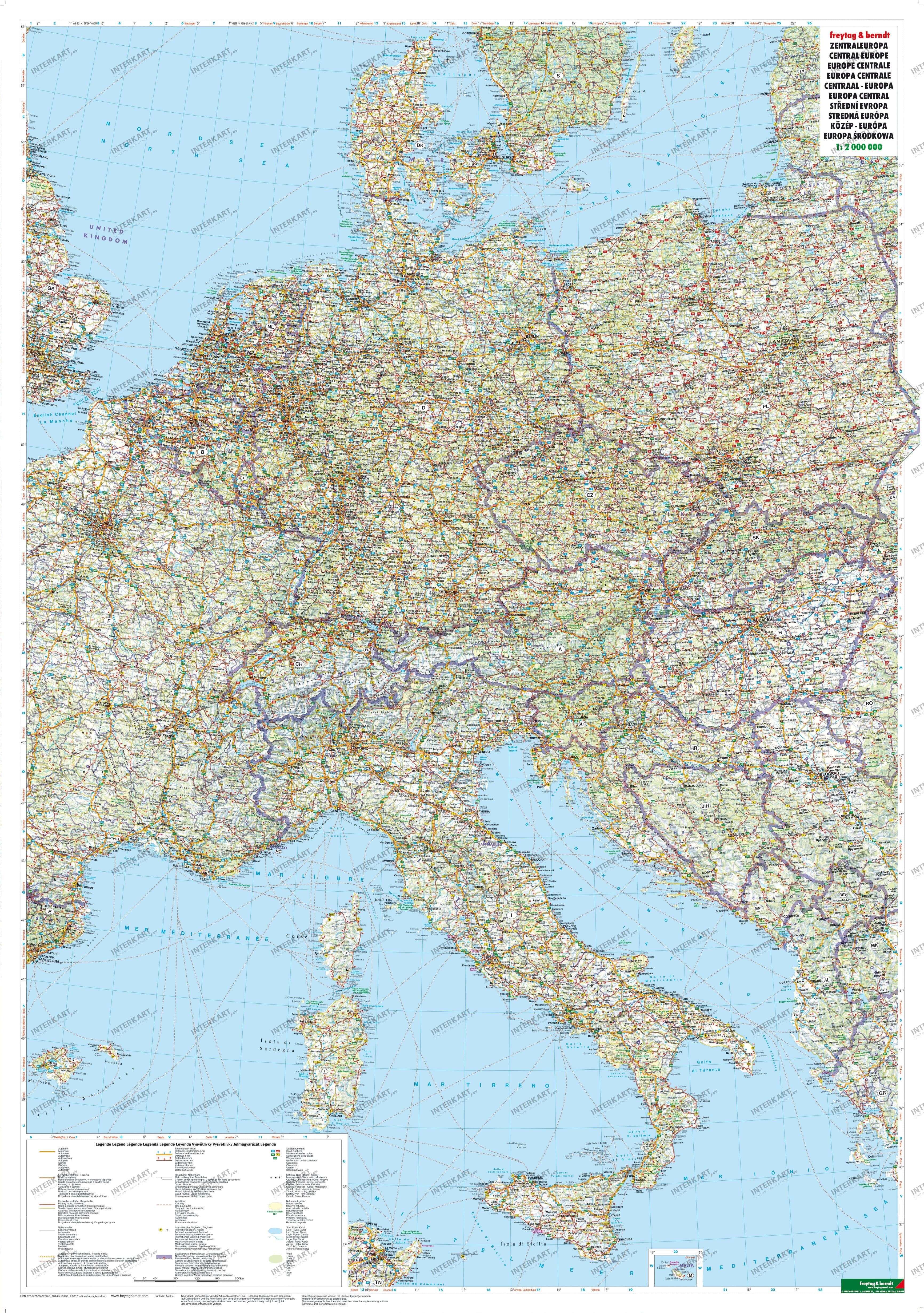 Zentral Europa Landkarte 87 x 123cm