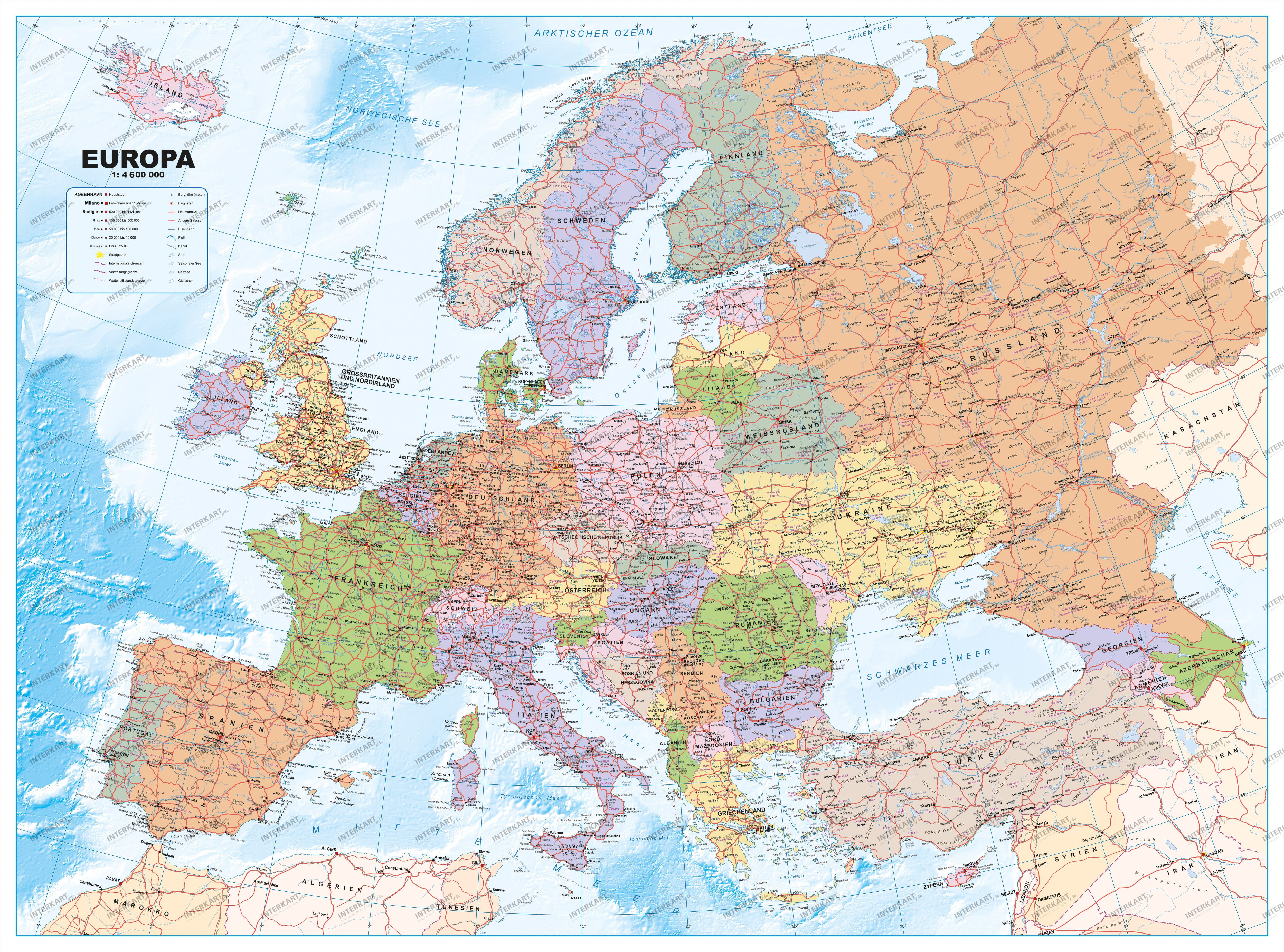 Political Europe Map german 120 x 89cm