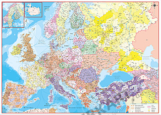 Postcode Map of Europe with Turkey 140 x 100cm