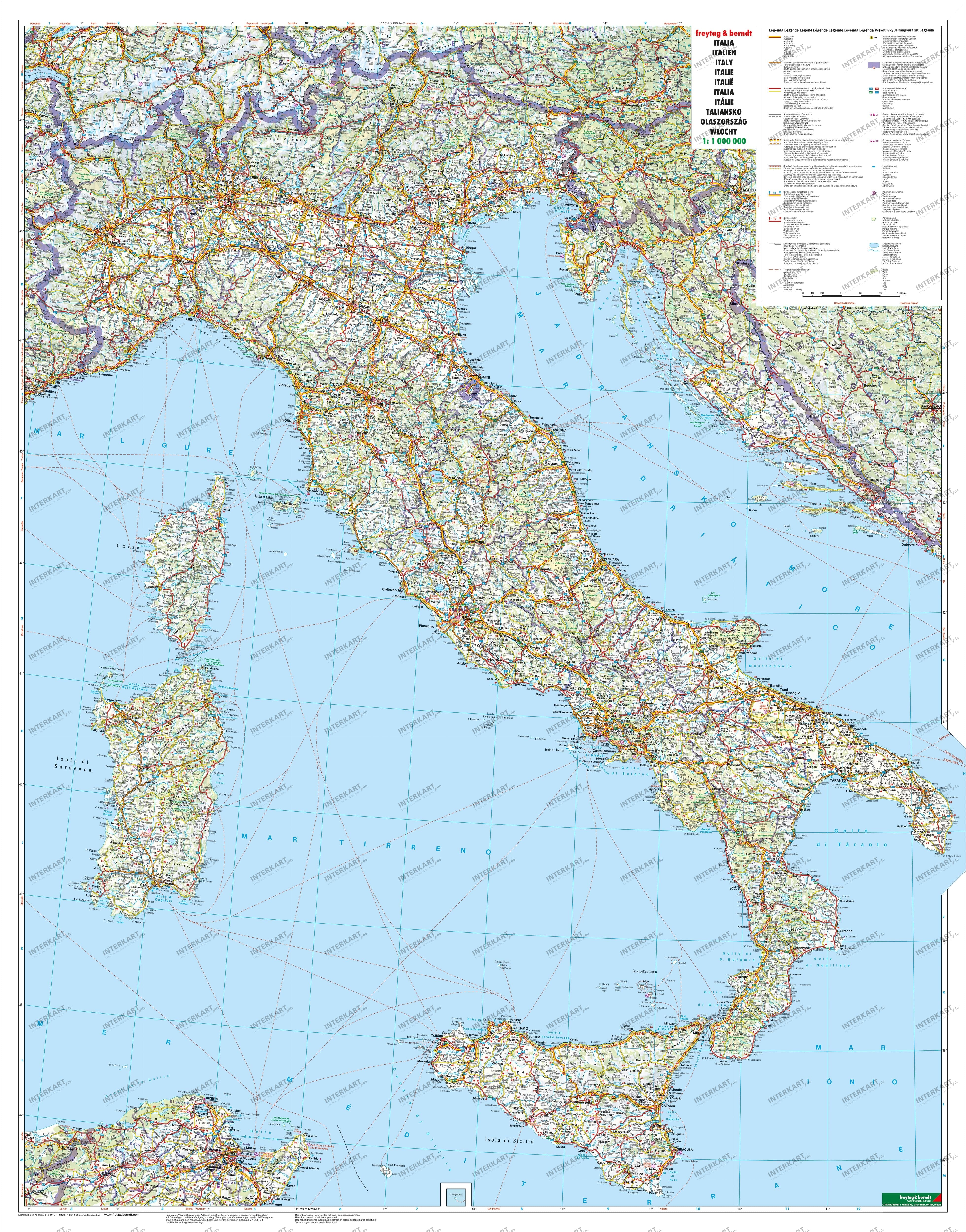 Italy Road Map 98 x 125cm