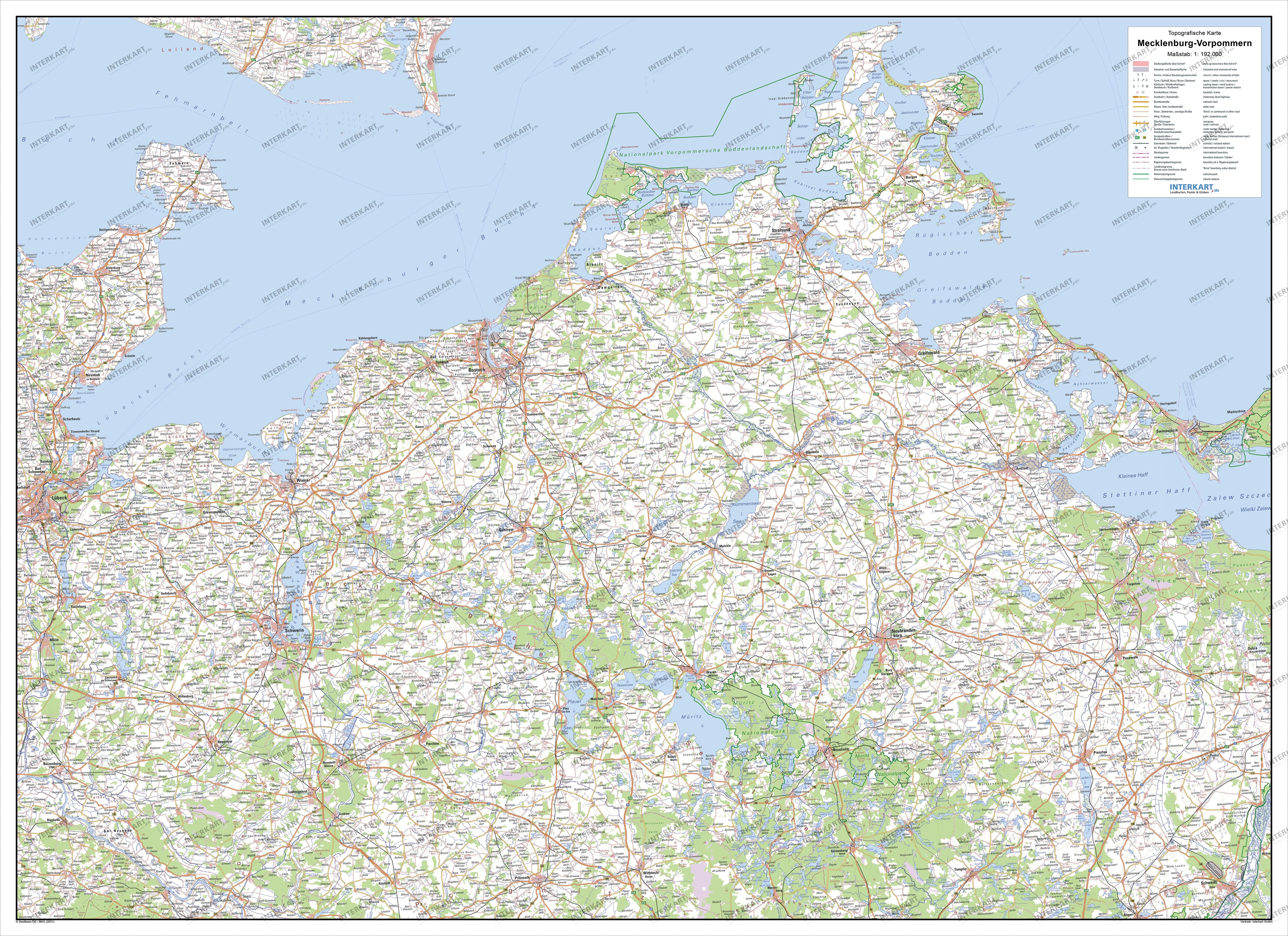 Topographic Map of Mecklenburg-Western Pomerania 140 X 100cm