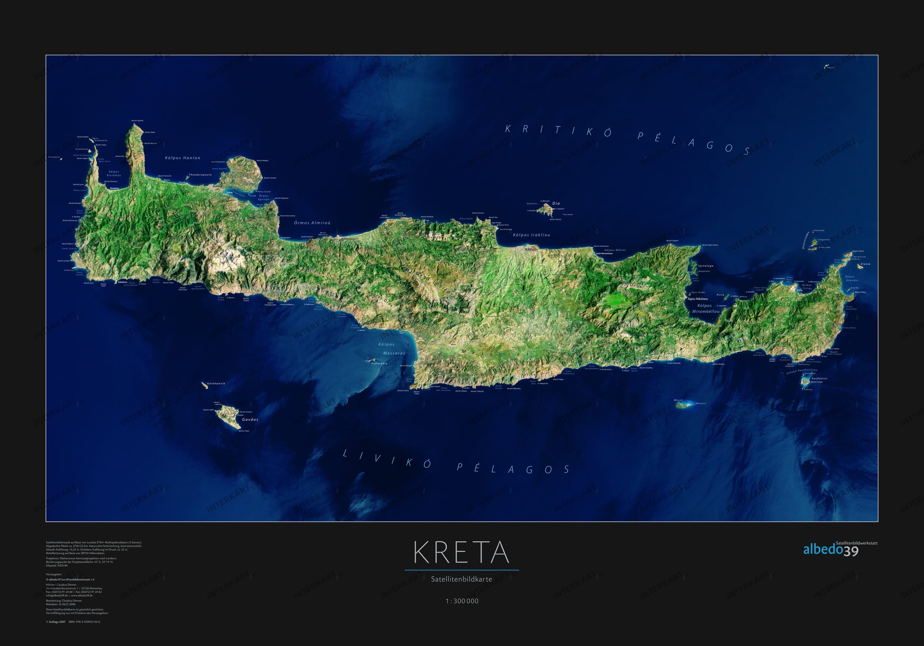Kreta Satelliten Poster Landkarte