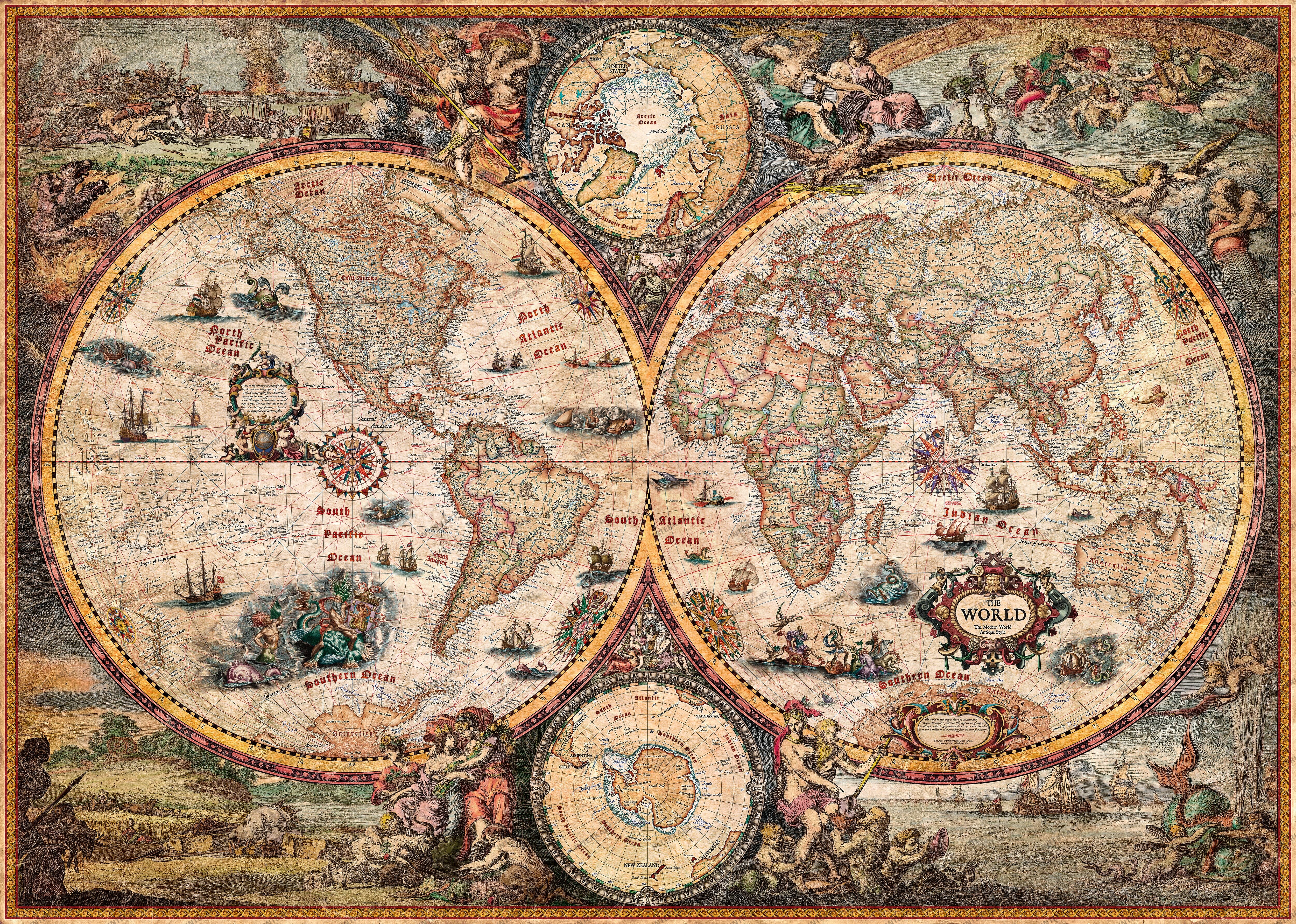 Vintage Hemisphere World Map english 136 x 96cm