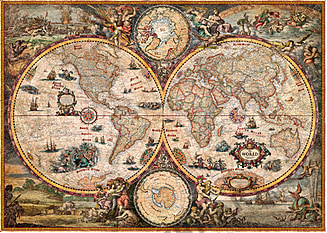 Vintage Hemisphere Weltkarte englisch 136 x 96cm