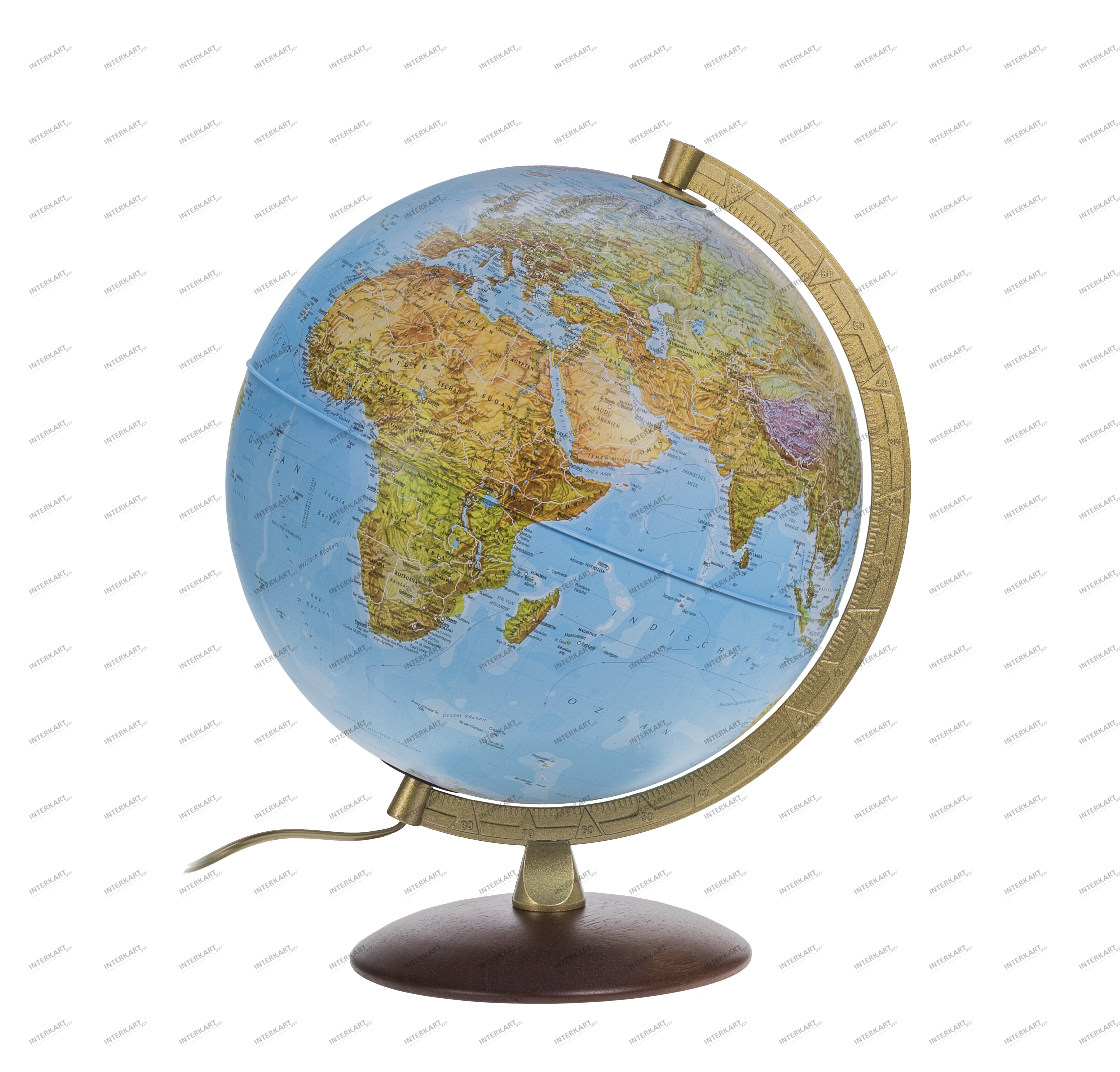 Doppelbild Globus 30cm, mit Holzfuß und Metallmeridian