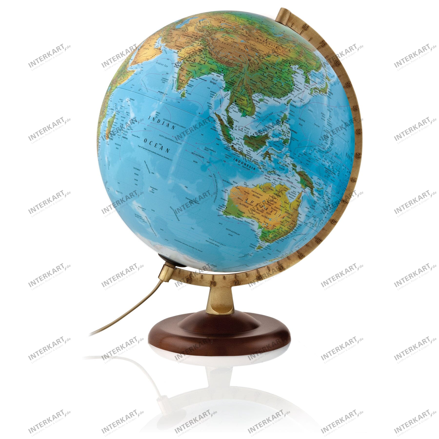 Doppelbild Leuchtglobus 30 cm mit dunkelbraunem Holzfuß