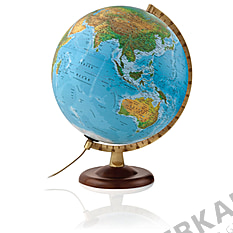 Double image globe 30 cm with darkbrown wooden base 