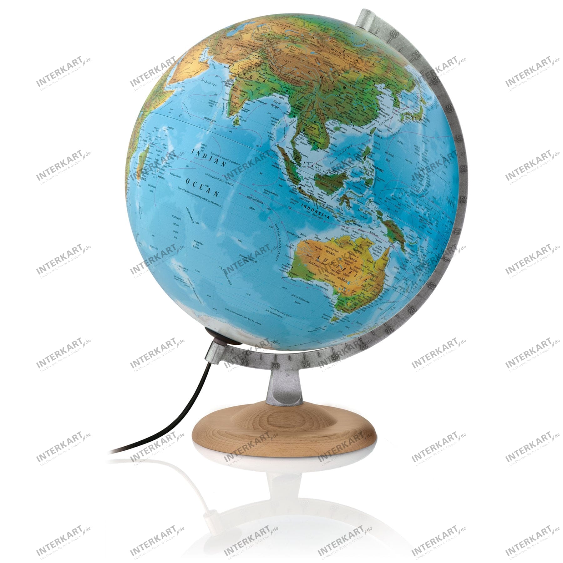 Doppelbild Leuchtglobus 30 cm mit hellem Holzfuß