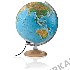 Double image globe 30cm with light and bright wooden base