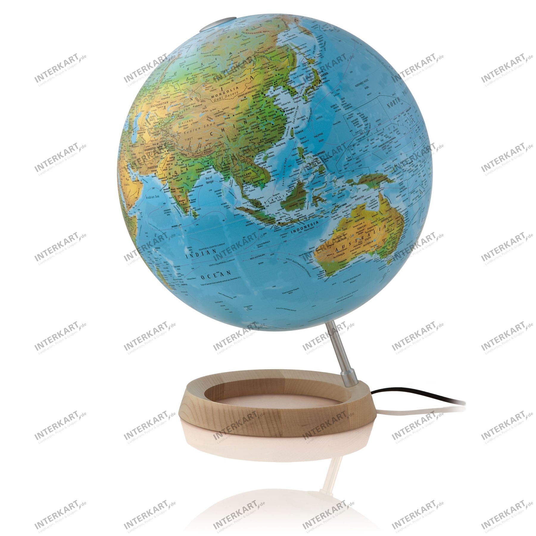 Doppelbild Leuchtglobus 30 cm mit ringförmigem Holzfuß