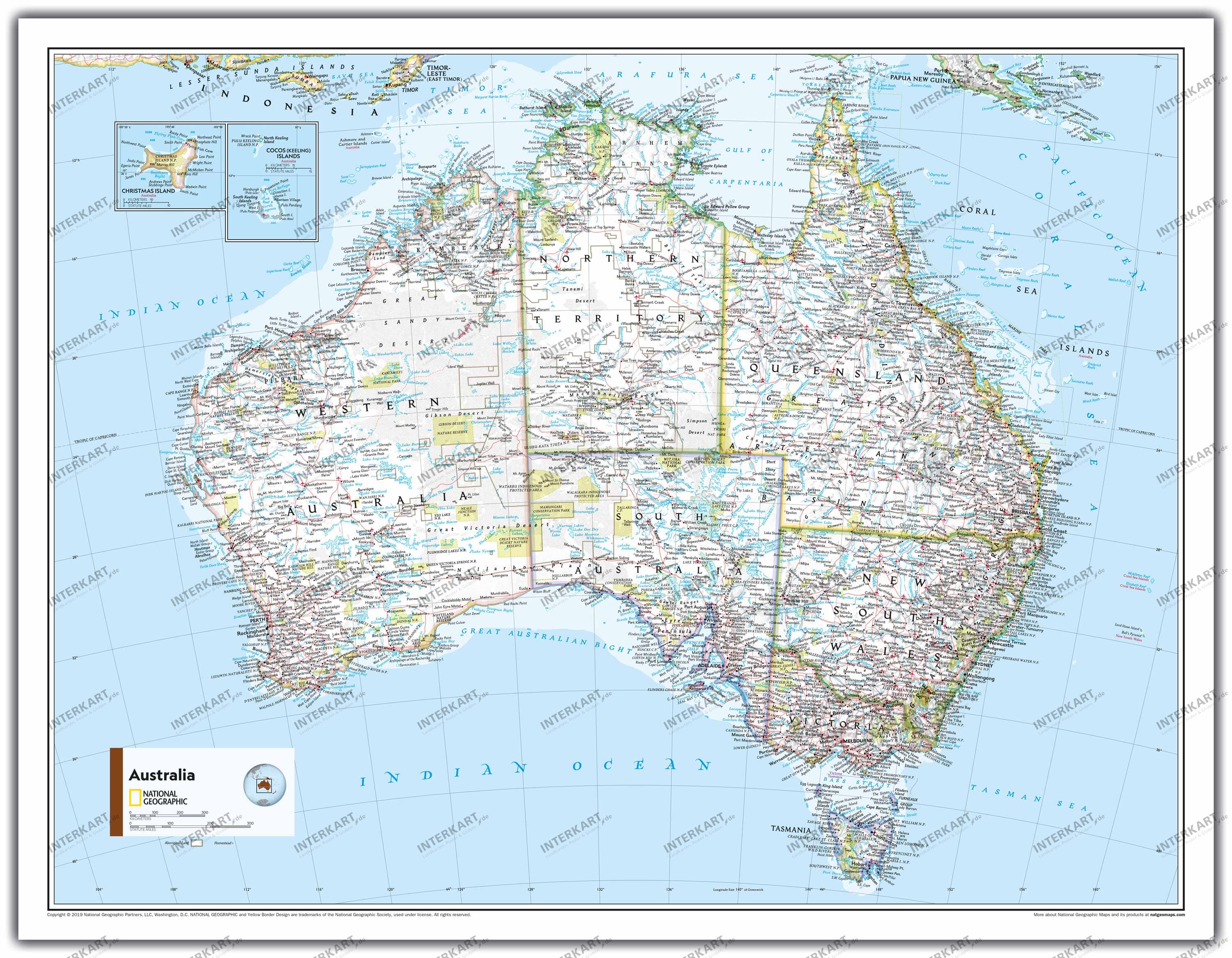 Australien Kort 91 x 73cm