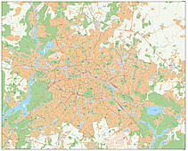 Berlin Postleitzahlen Karte (PLZ) mit Straßen 182 x 147cm