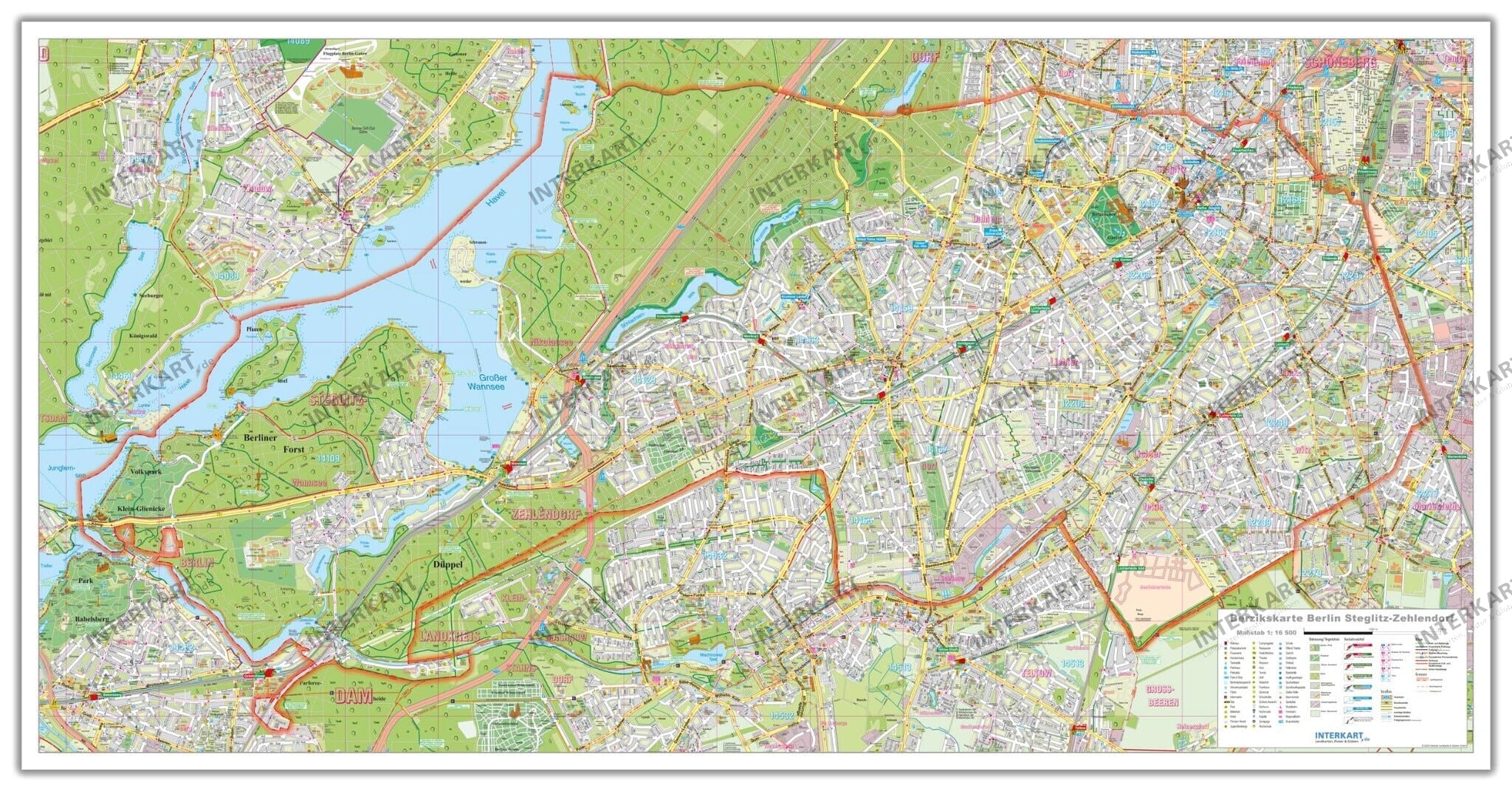 Detailed district map of Steglitz-Zehlendorf with street names and landmarks