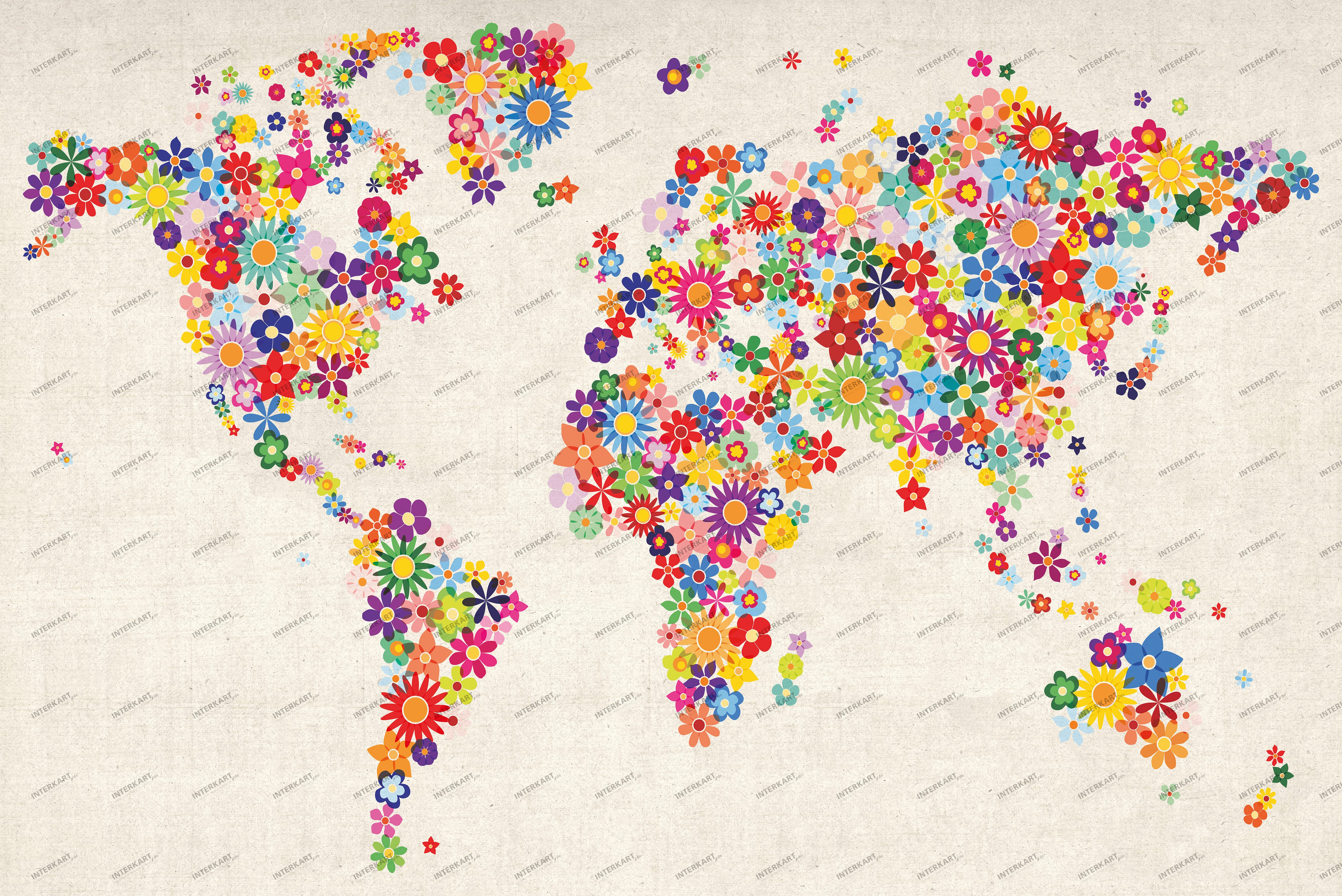 World Map with Flowers 100 x 65cm