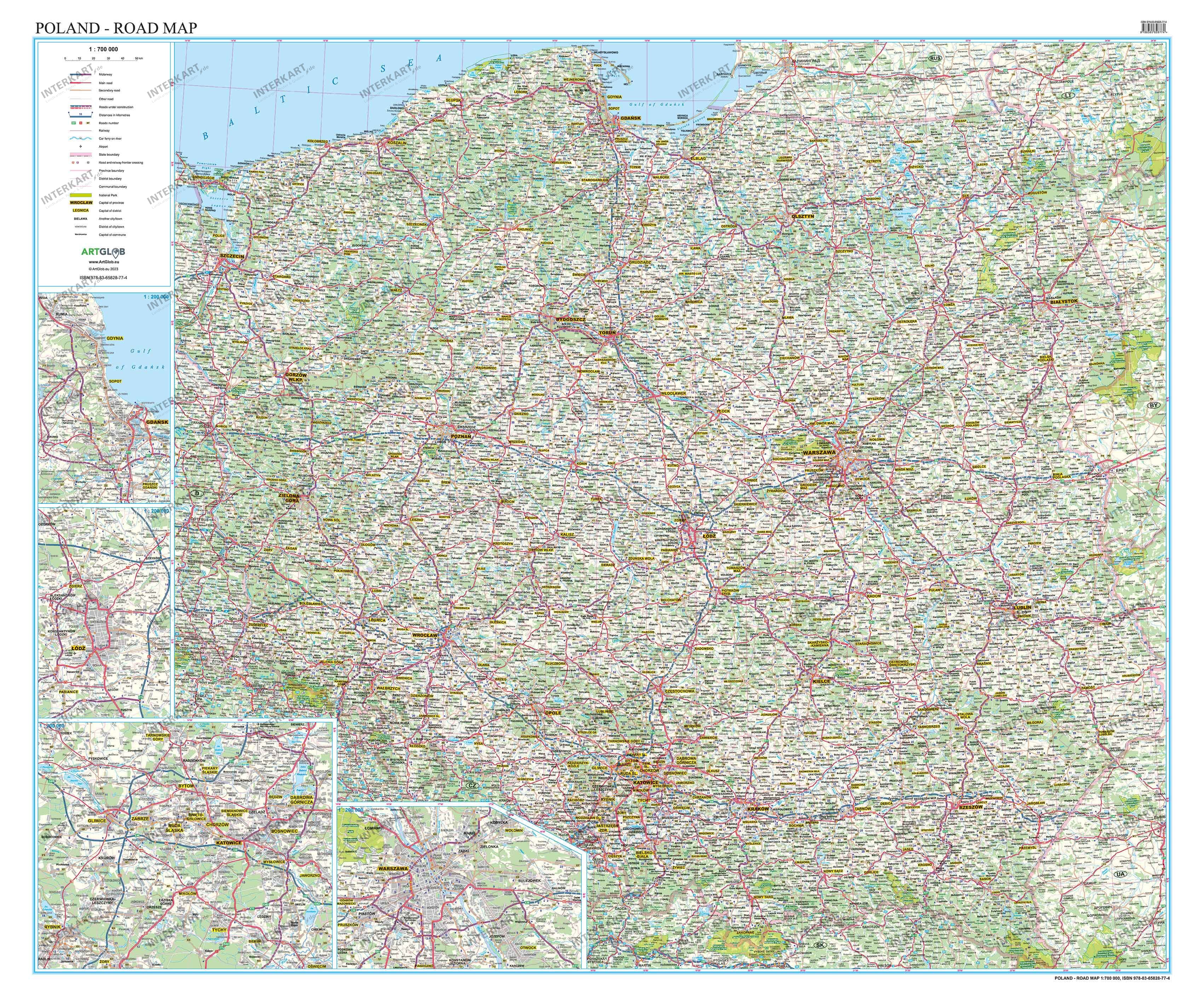 detailed road map poland