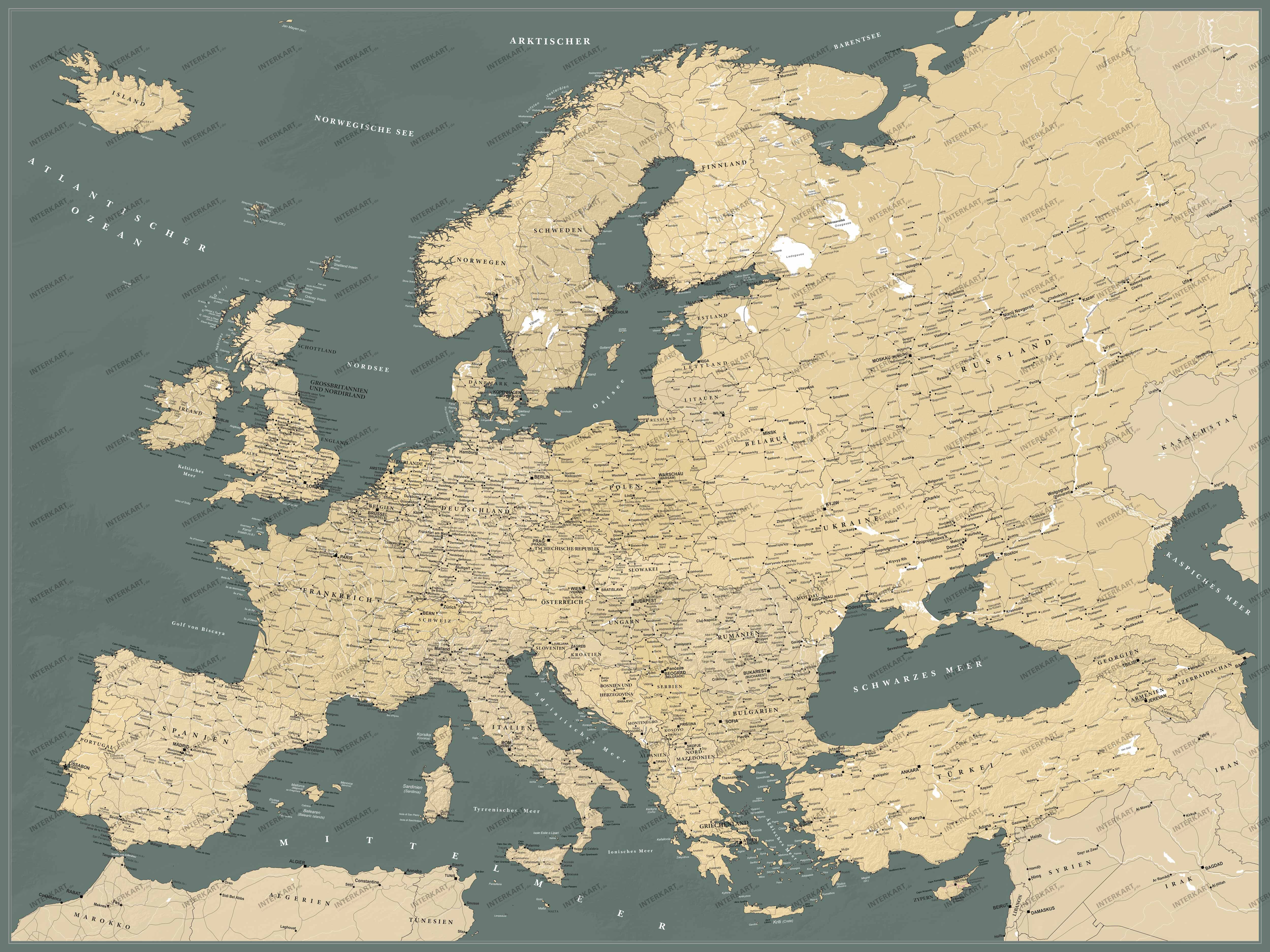 Decor Europe map grey-green in German 100 x 75 cm