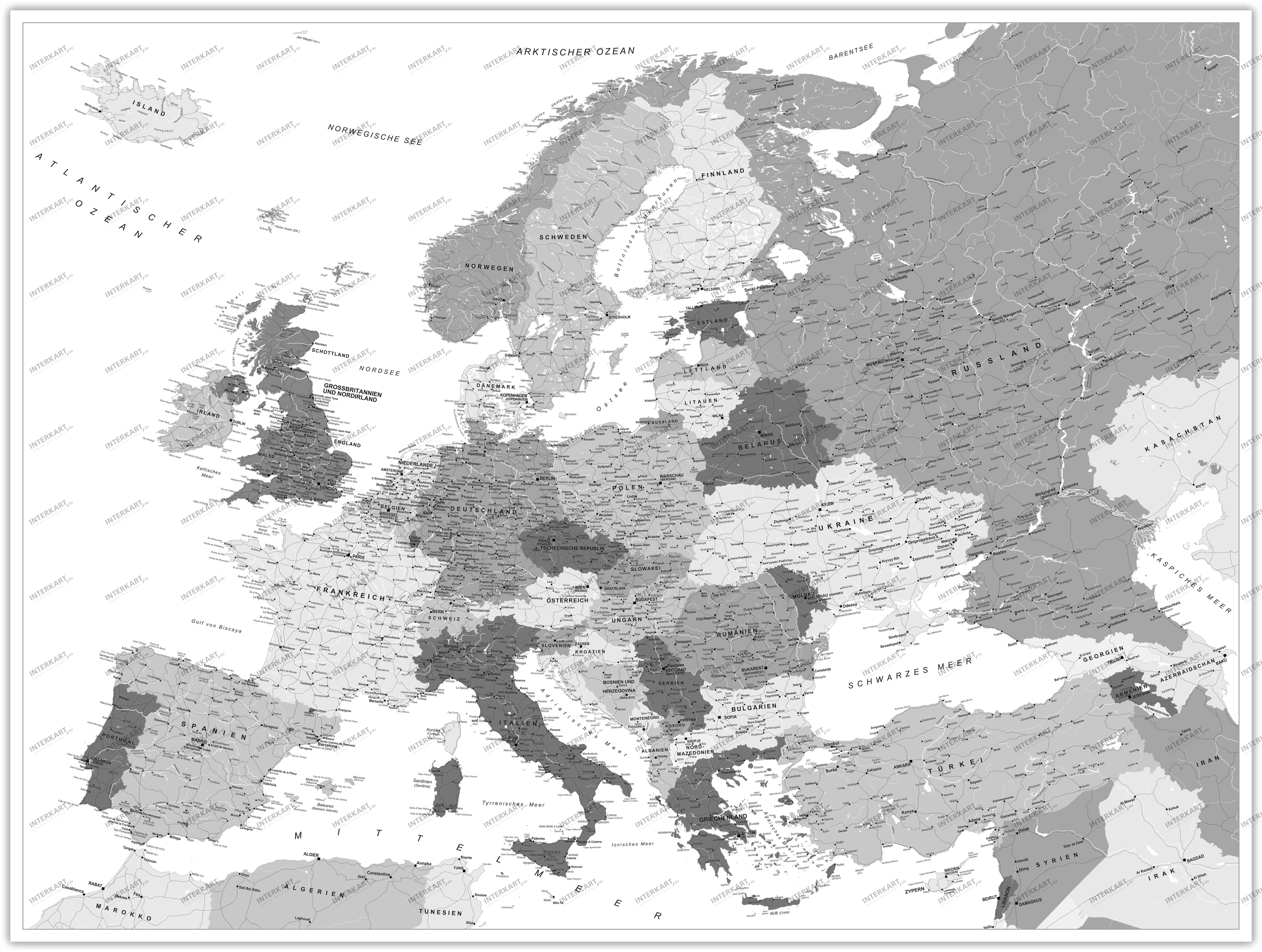Decor Europe map gray-white in German 100 x 75 cm