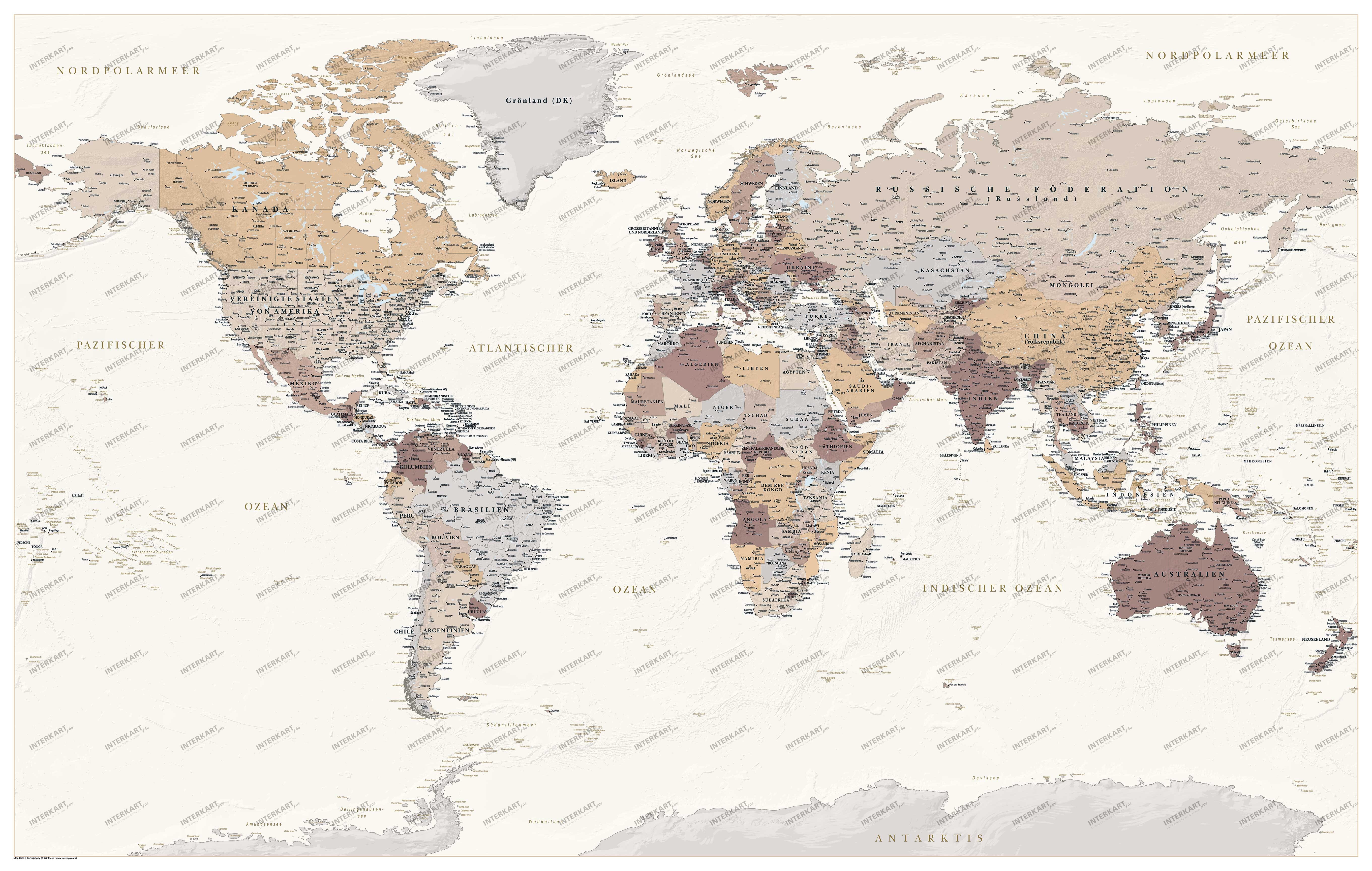 Decoration World Map in brown 