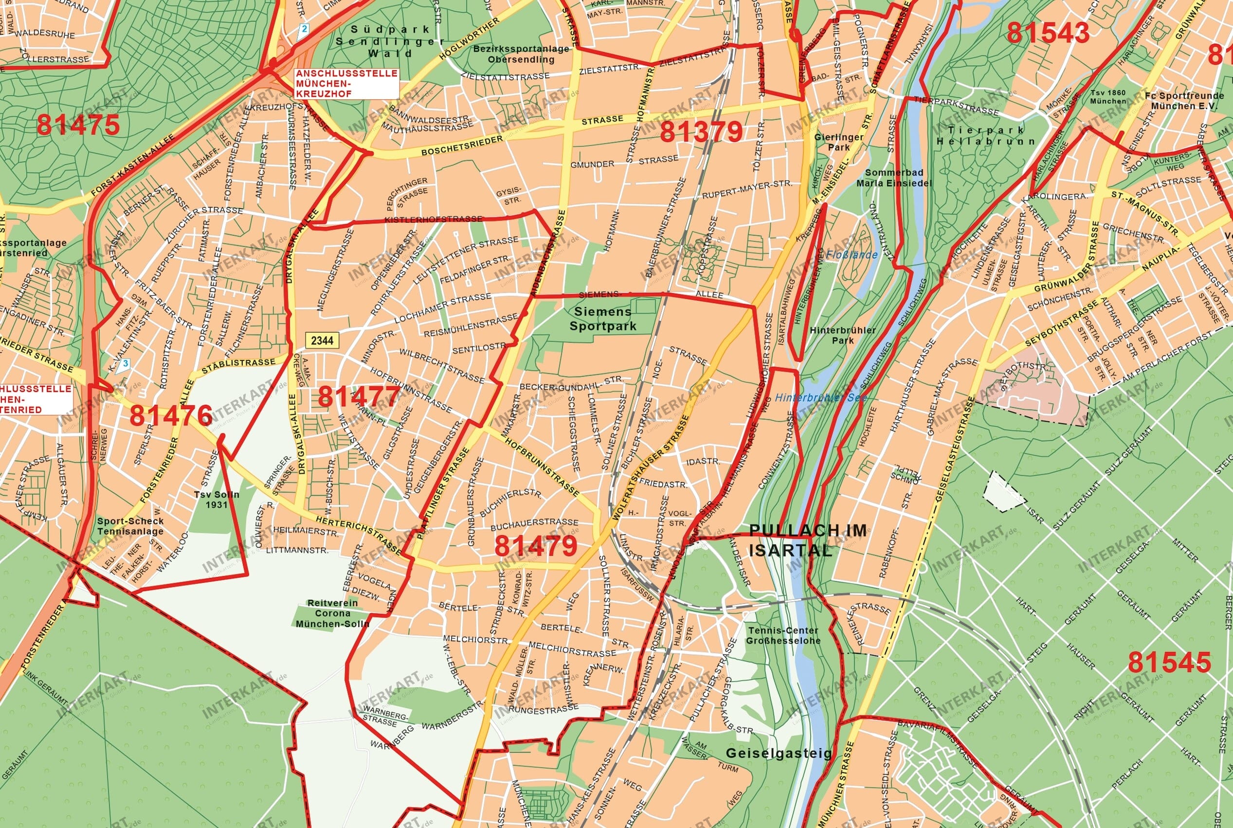 Munich Zip Code Map City Map Munich With Postcodes 100 X 100Cm