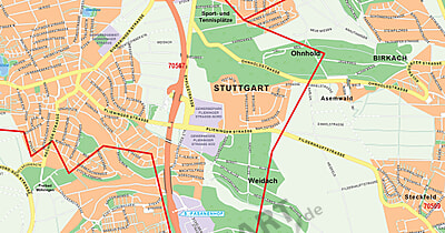 City Map Stuttgart With Postcodes 100 X 100cm