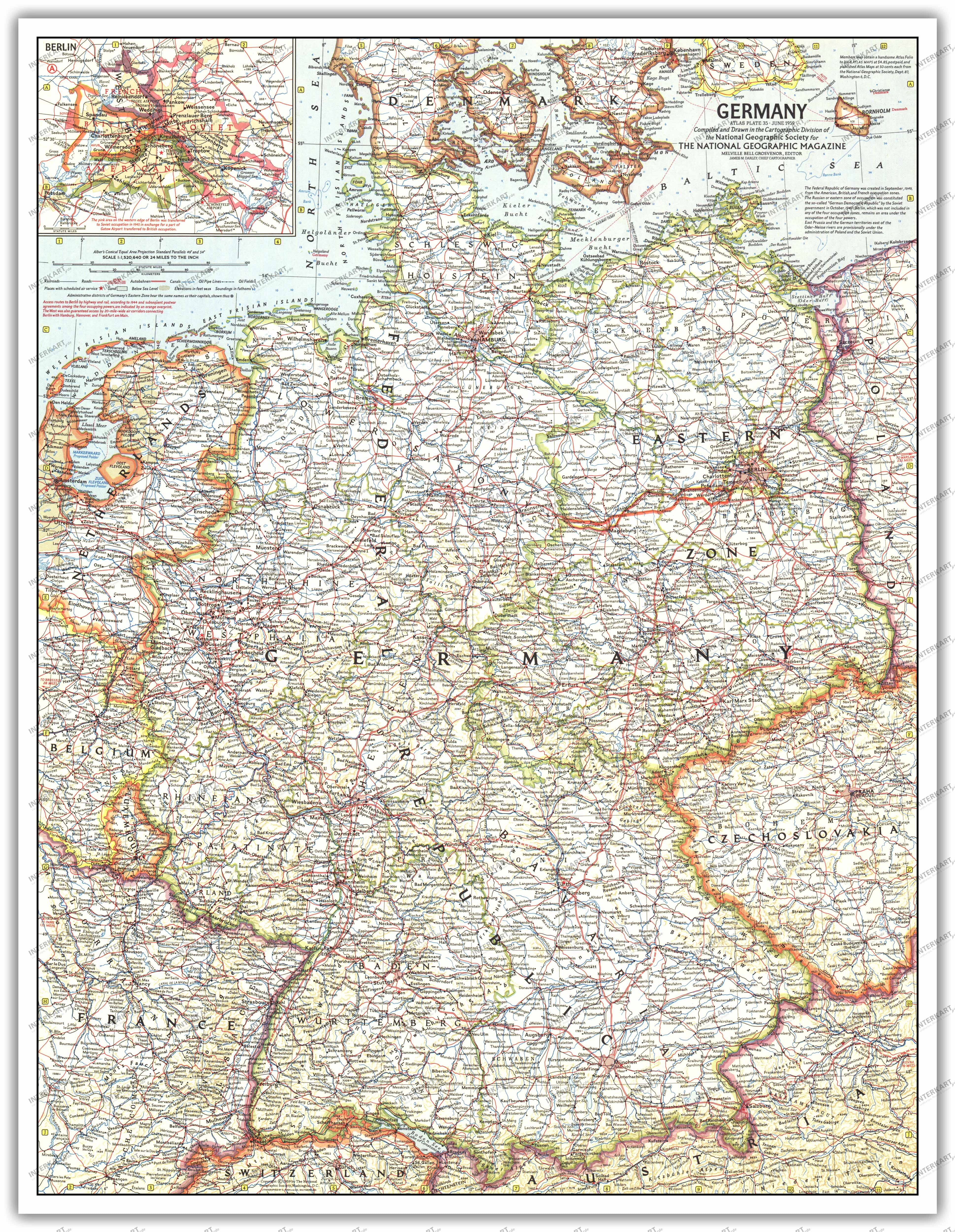 1959 Deutschland Karte geteilt