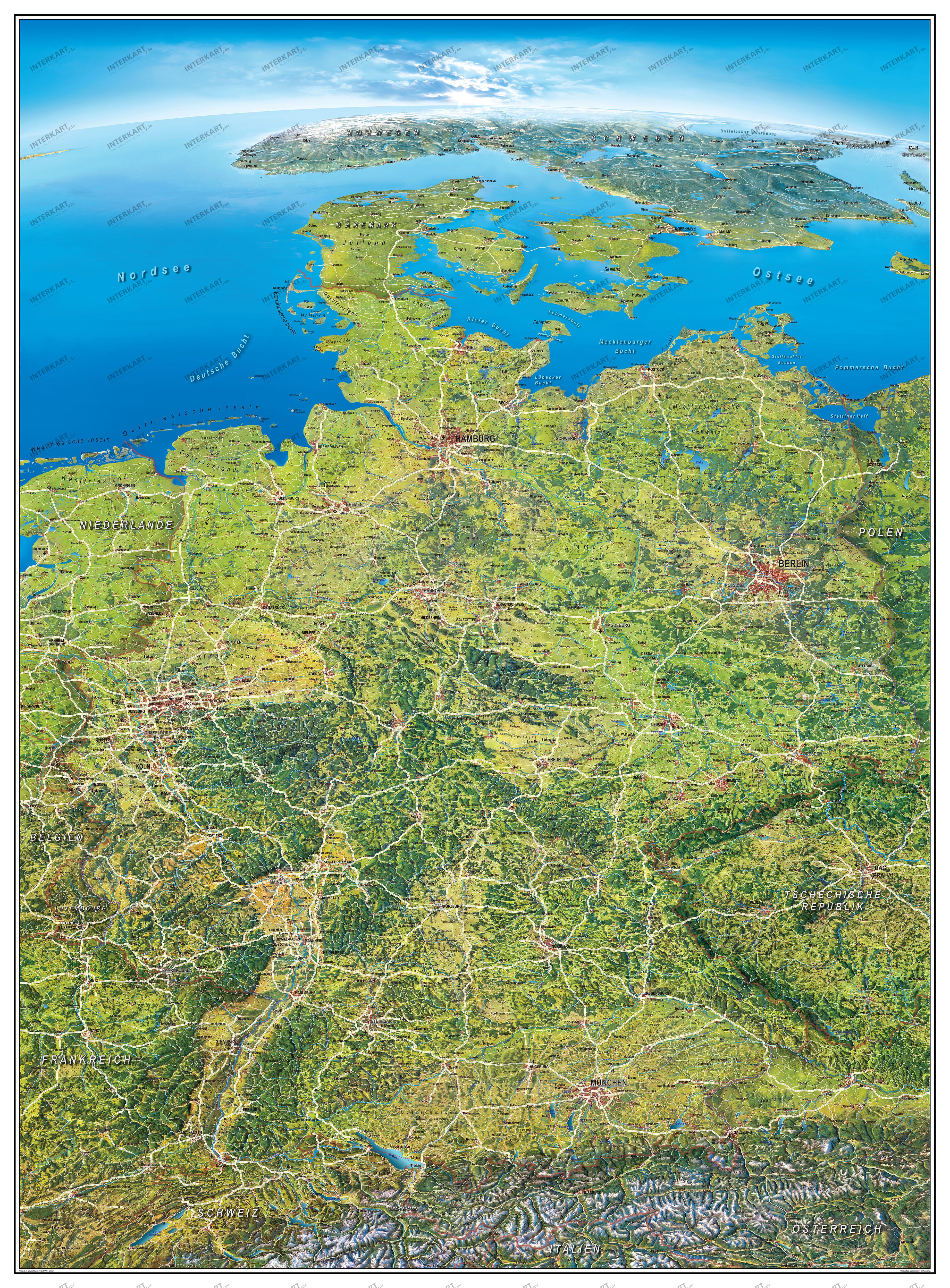 Panorama Karte Deutschland Großformat deutsch 130 x 175cm