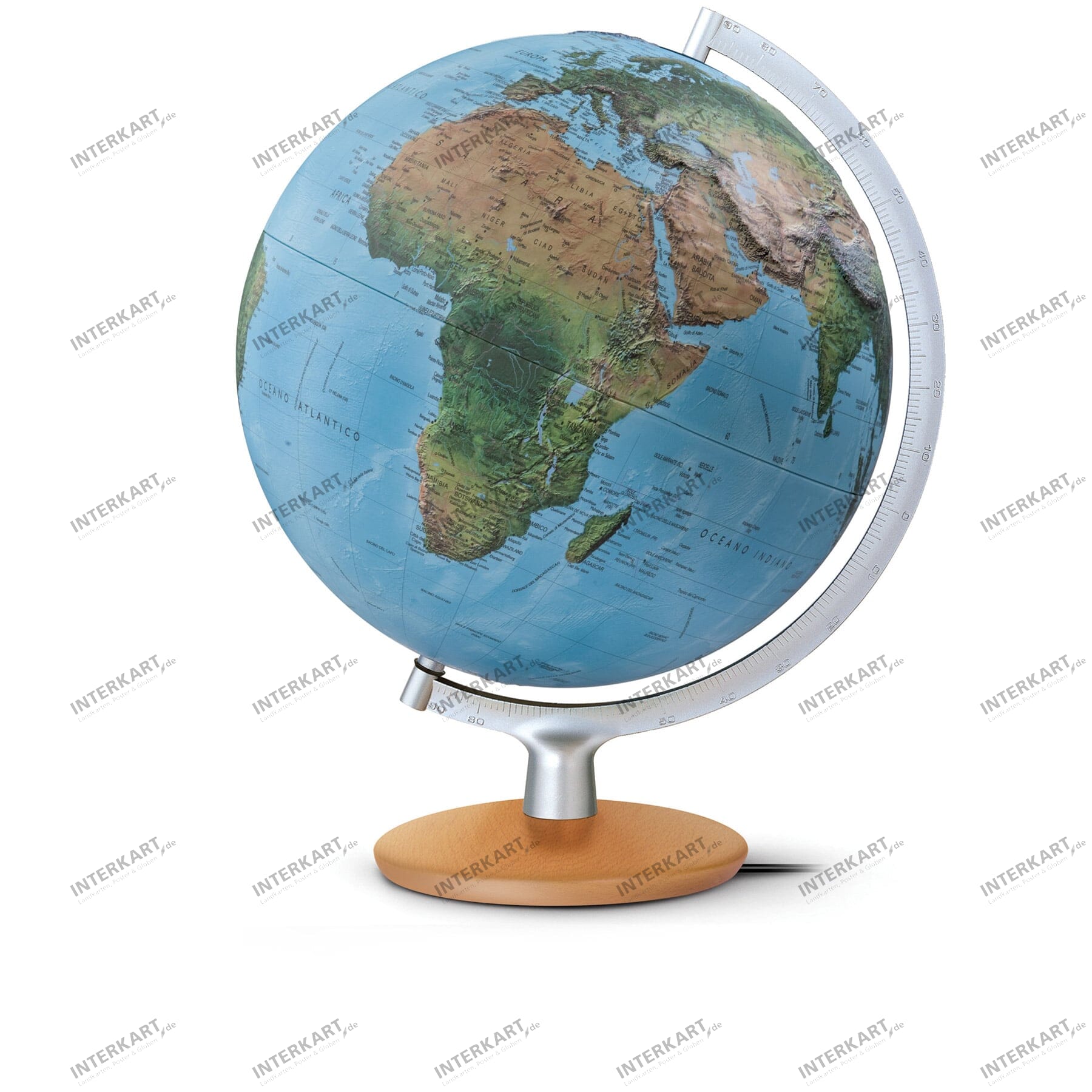 Doppelbild Relief Leuchtglobus FRI3017 30cm mit silberfarbenem Metallmeridian