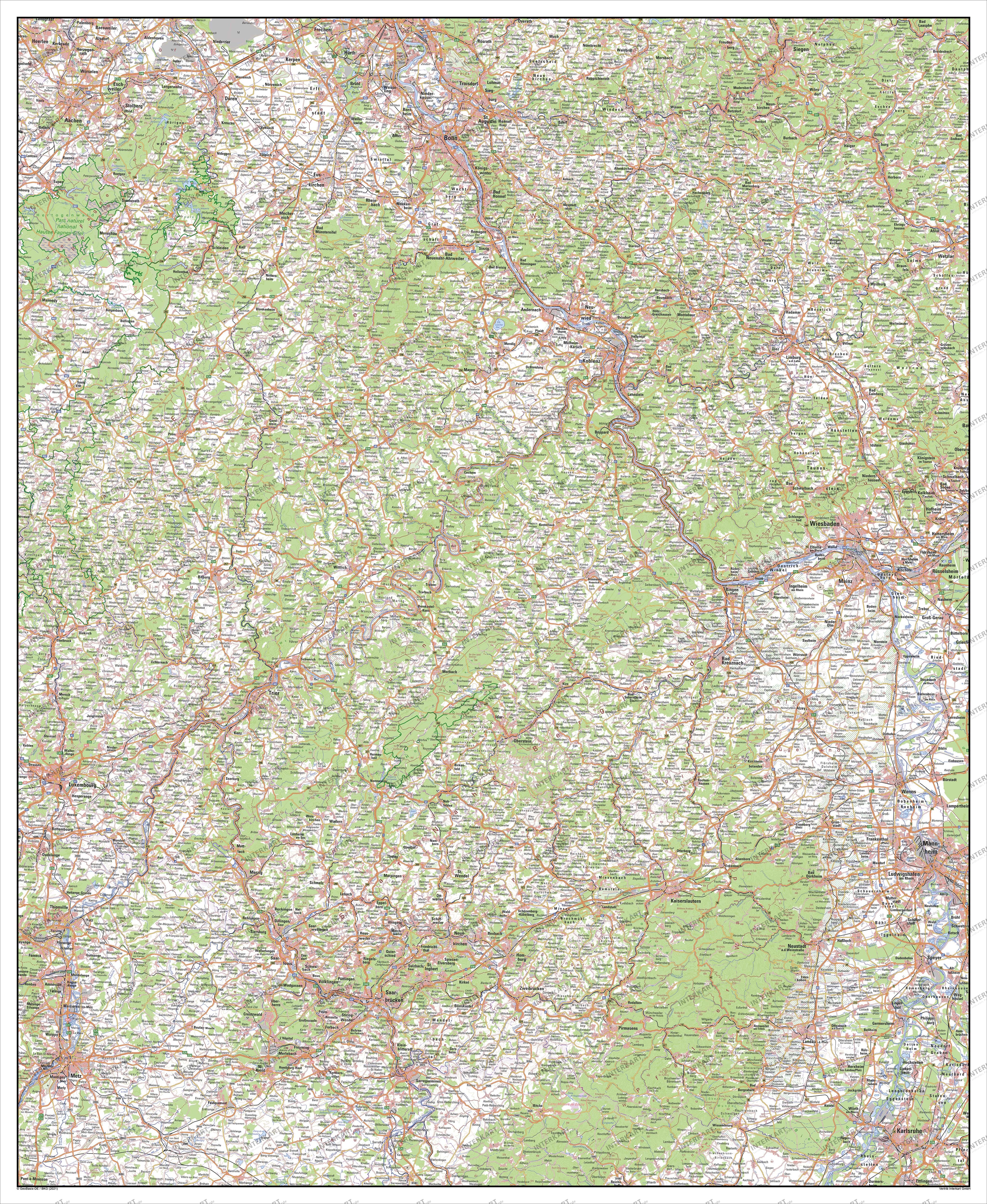 Digital Map of Rhineland-Palatinate / Saarland
