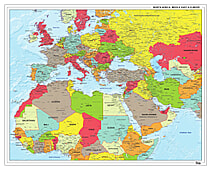 Flüchtlingskarte Nordafrika, Mittlerer Osten und Europa – politisch 140 x 110cm
