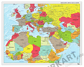 Flüchtlingskarte Nordafrika, Mittlerer Osten und Europa – politisch 140 x 110cm