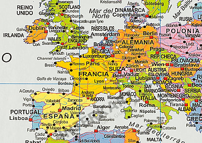 Politisk verdenskort som kork opslagtavle 90 x