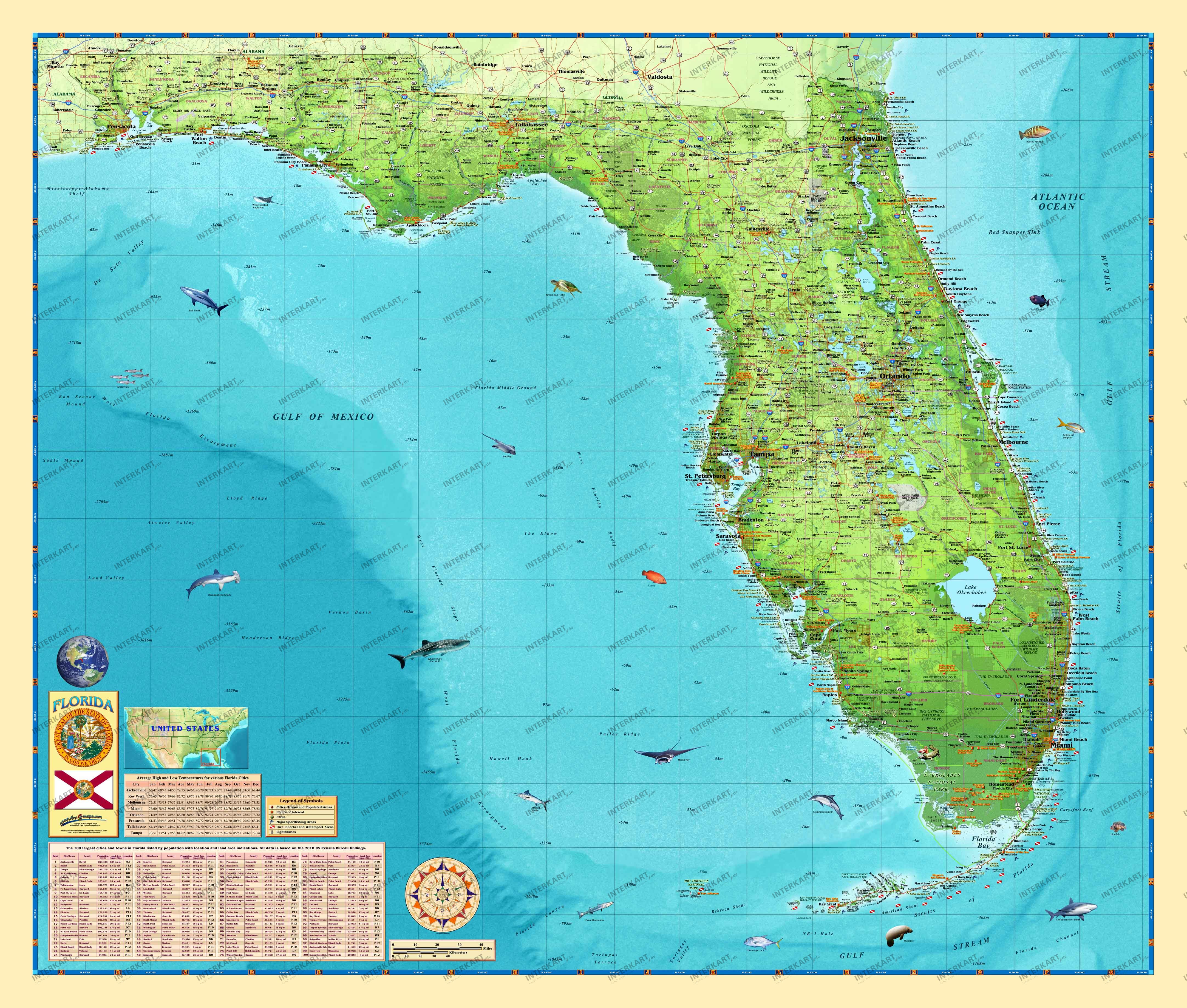 Physical Map Of Florida State Dorrie Katharina   Florida Wall Map 