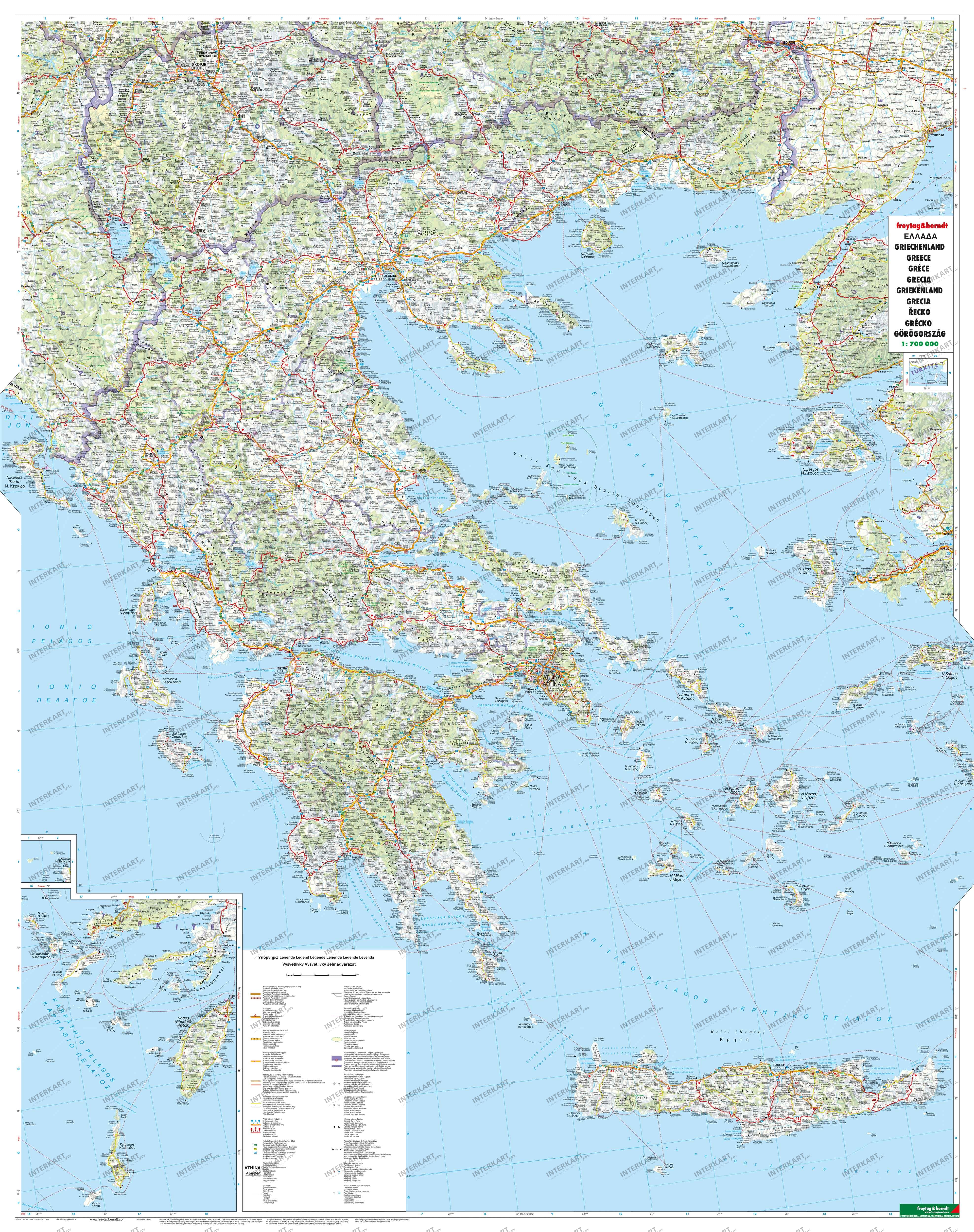 Current Greece map with roads
