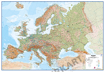 Physikalische Europakarte englisch im Großformat Maps International