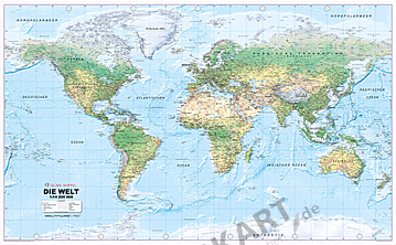 World Map physically in German XXL 275 x 170cm