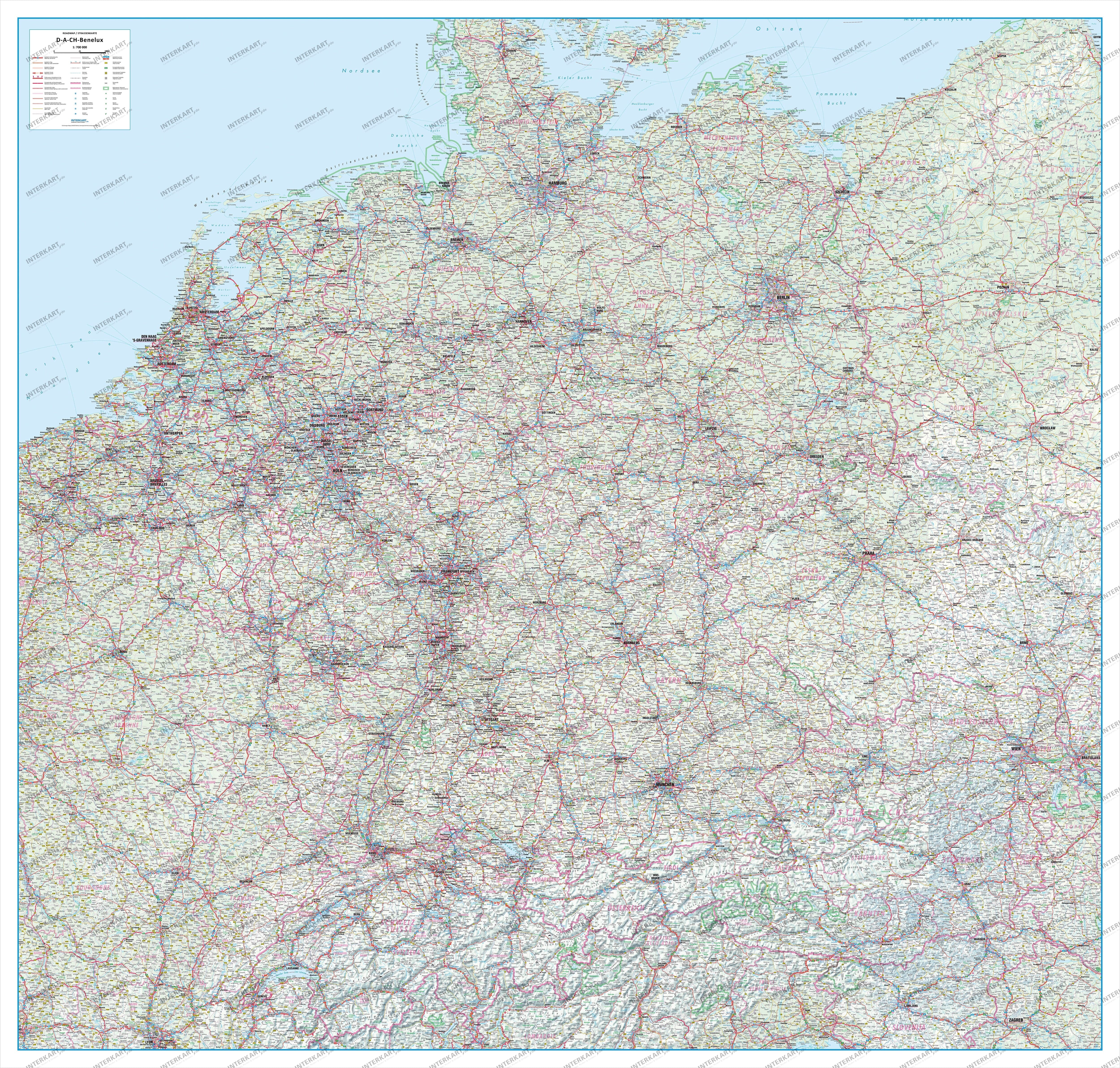 Roadmap Germany, Austria, Switzerland and Benelux 154 x 147cm