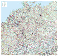 Straßenkarte Deutschland, Österreich, Schweiz (D-A-CH) und Benelux 154 x 147cm