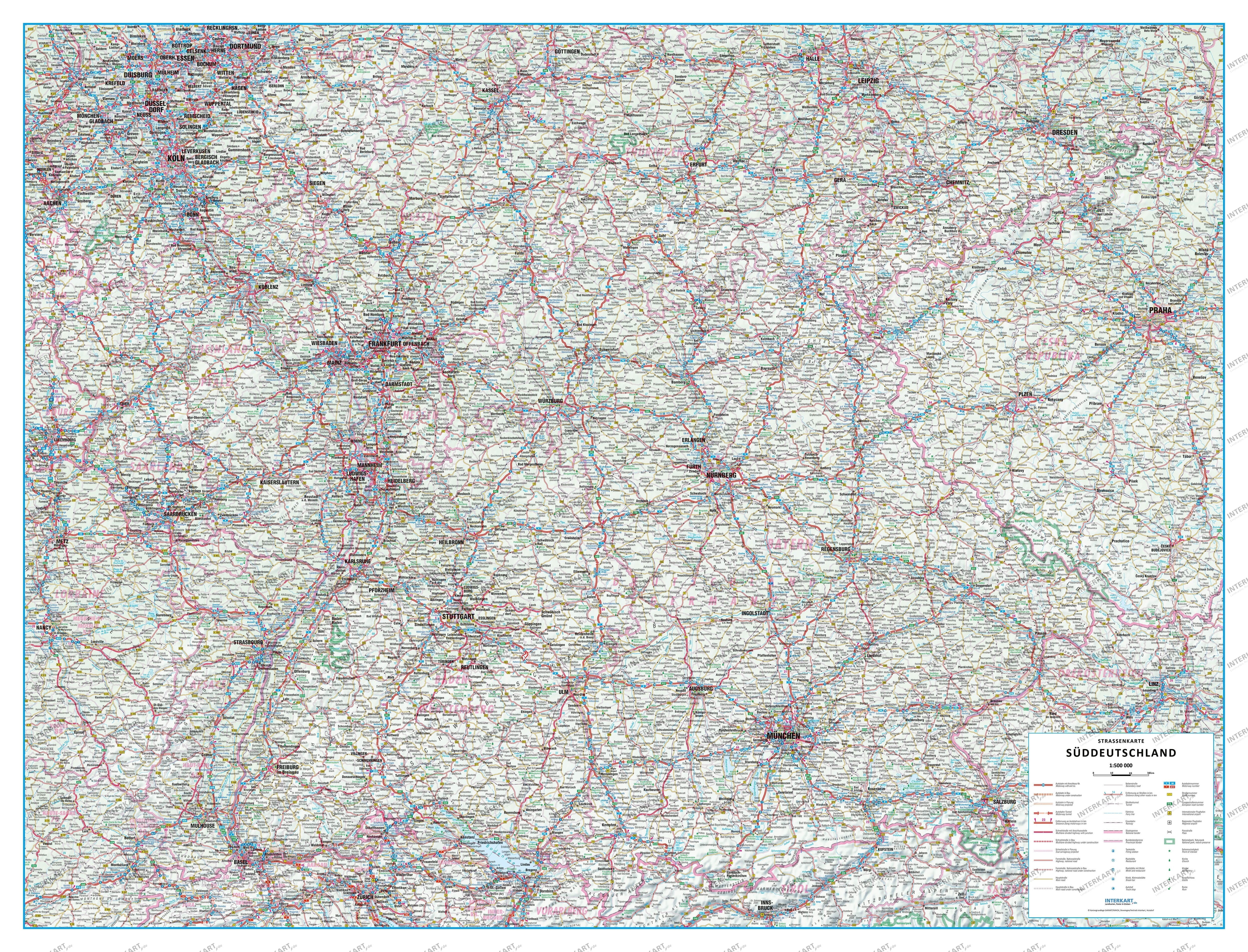 Road Map South Germany 135 x 103cm