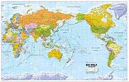 Political World Map Pacific Centered German Large Size 192 X 122cm