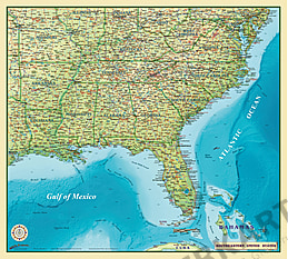 Southeast US Wall Map 100 x 90cm