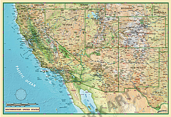 Southwest US Wall Map 110 x 75cm