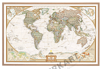 Weltkarte Executiv auf Kork Pinnwand 90 x 60cm